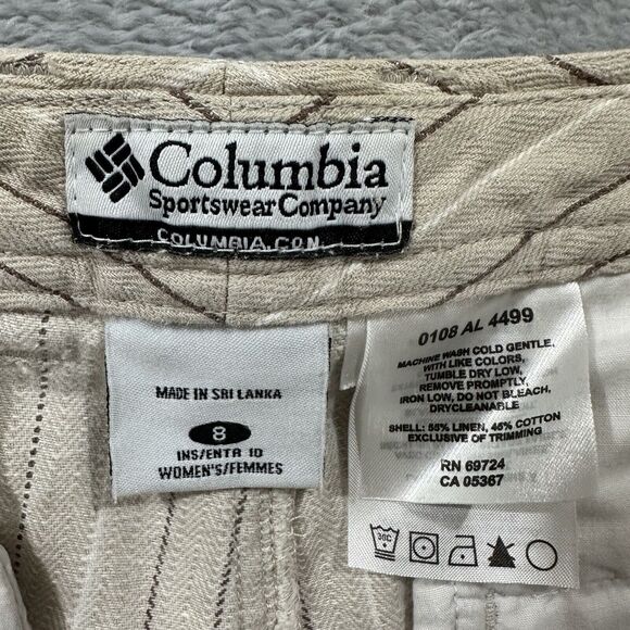 Columbia Cargo Shorts Women 8 Beige Striped‎ - Picture 2 of 6